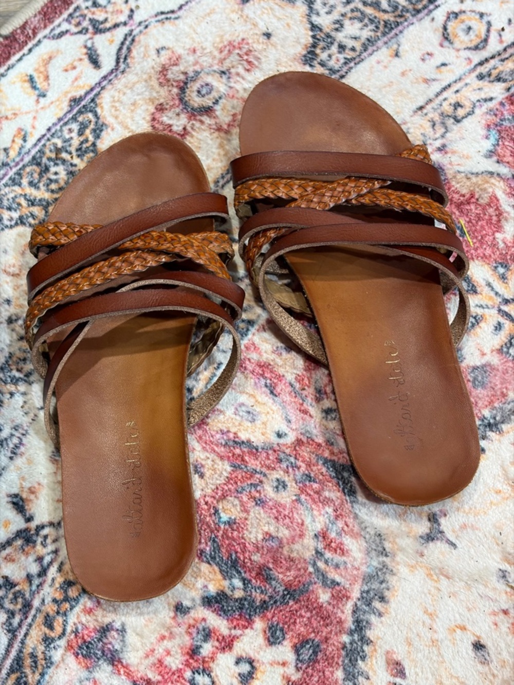 Altard state Brown Braided Strap Slide Sandals bohemian